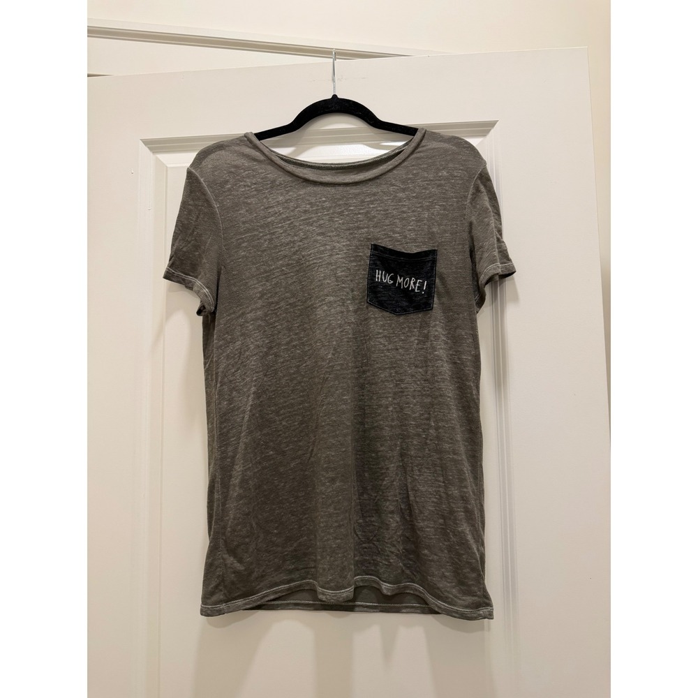 American Eagle Hug More Pocket T-Shirt Womens Small Olive Green Slub Knit Tee